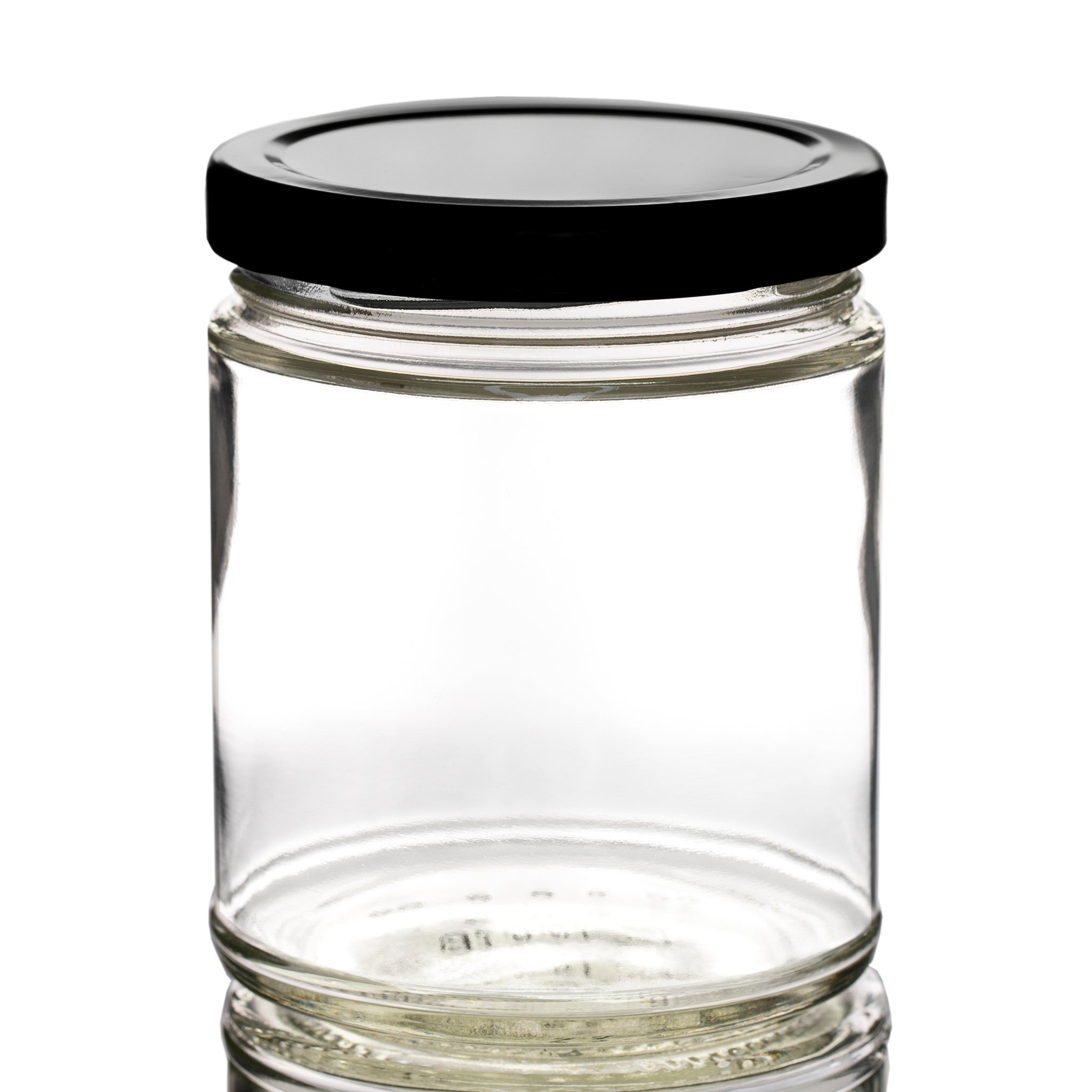 9oz Clear Glass Jars (Black Lug Cap) - 12/Case, Clear Type III 70 mm