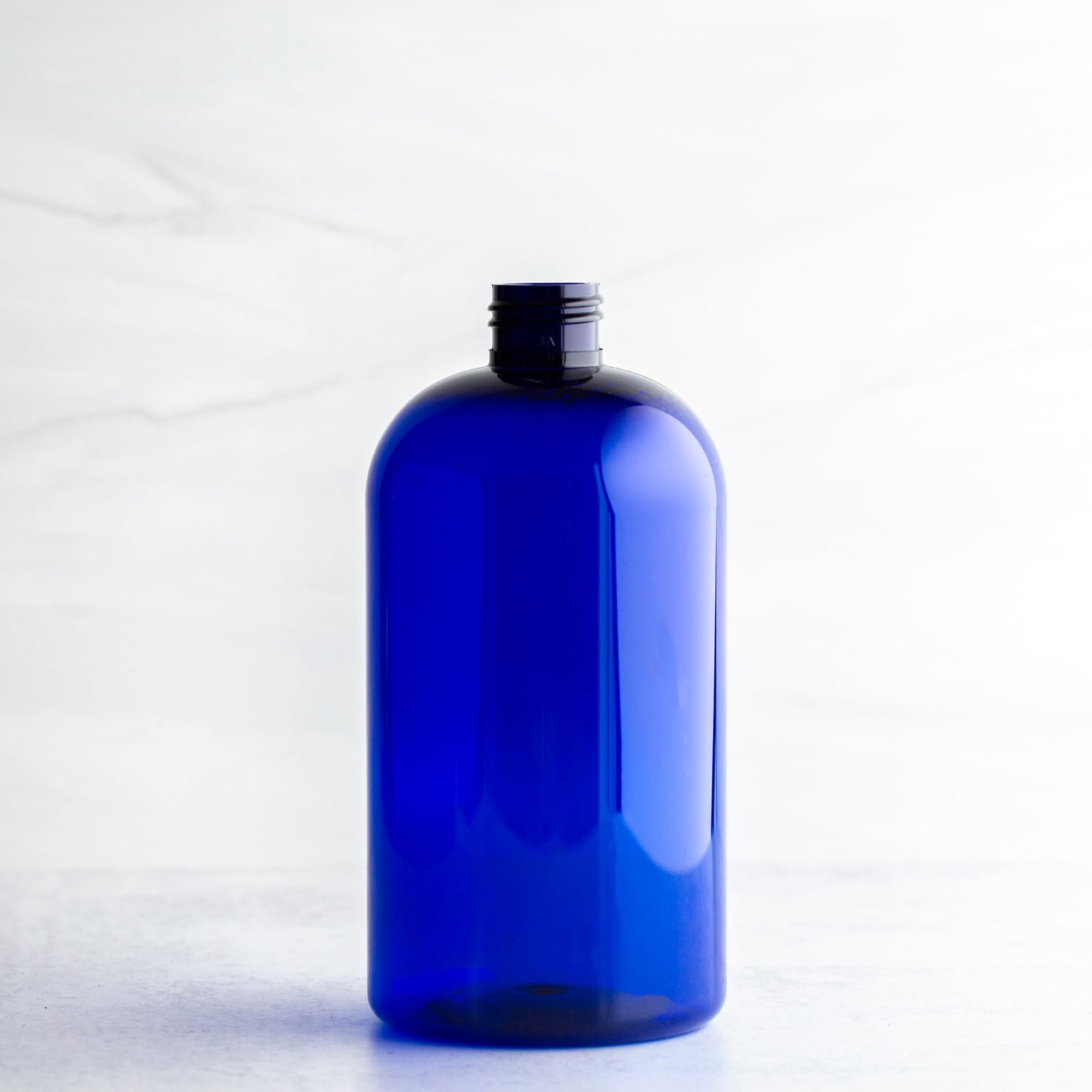 16 oz Blue Boston Round Bottle with 24-410 Neck