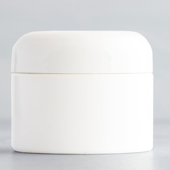 1 oz White Square Base Plastic Jar with White Dome Cap