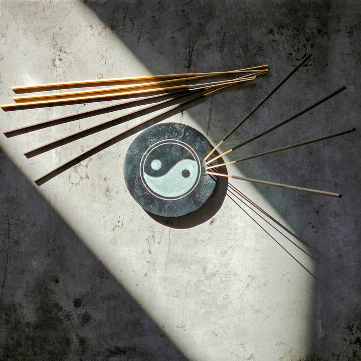 Soapstone Round Incense Holder - Yin and Yang