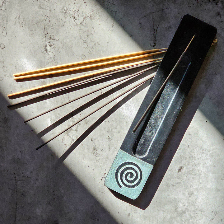 Soapstone Flat Rectangle Incense Holder - Spiral