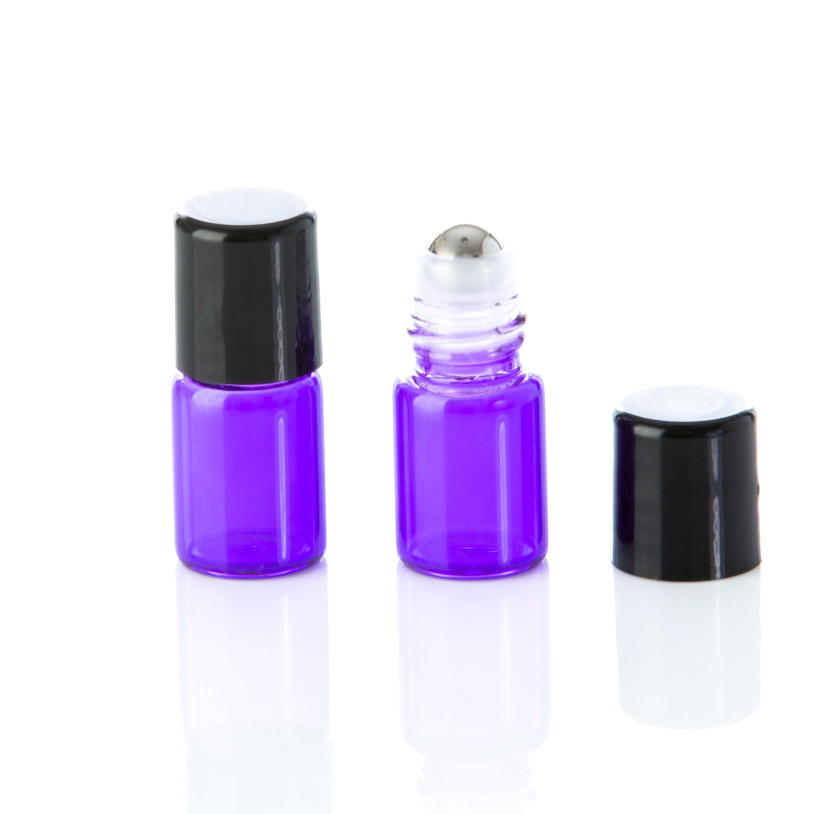 2 ml Purple Glass Rollerball Bottle with Black Cap