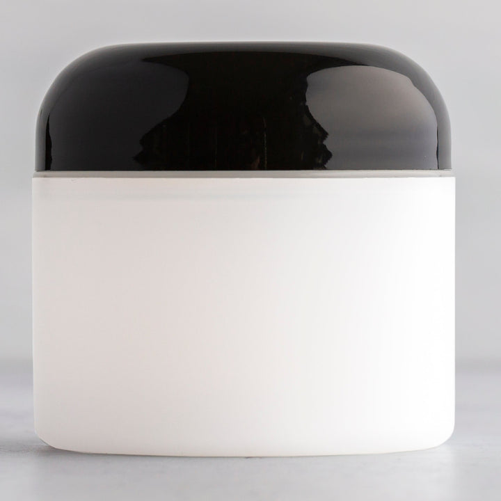 2 oz Frosted Straight Sided Plastic Jar with Black Dome Cap