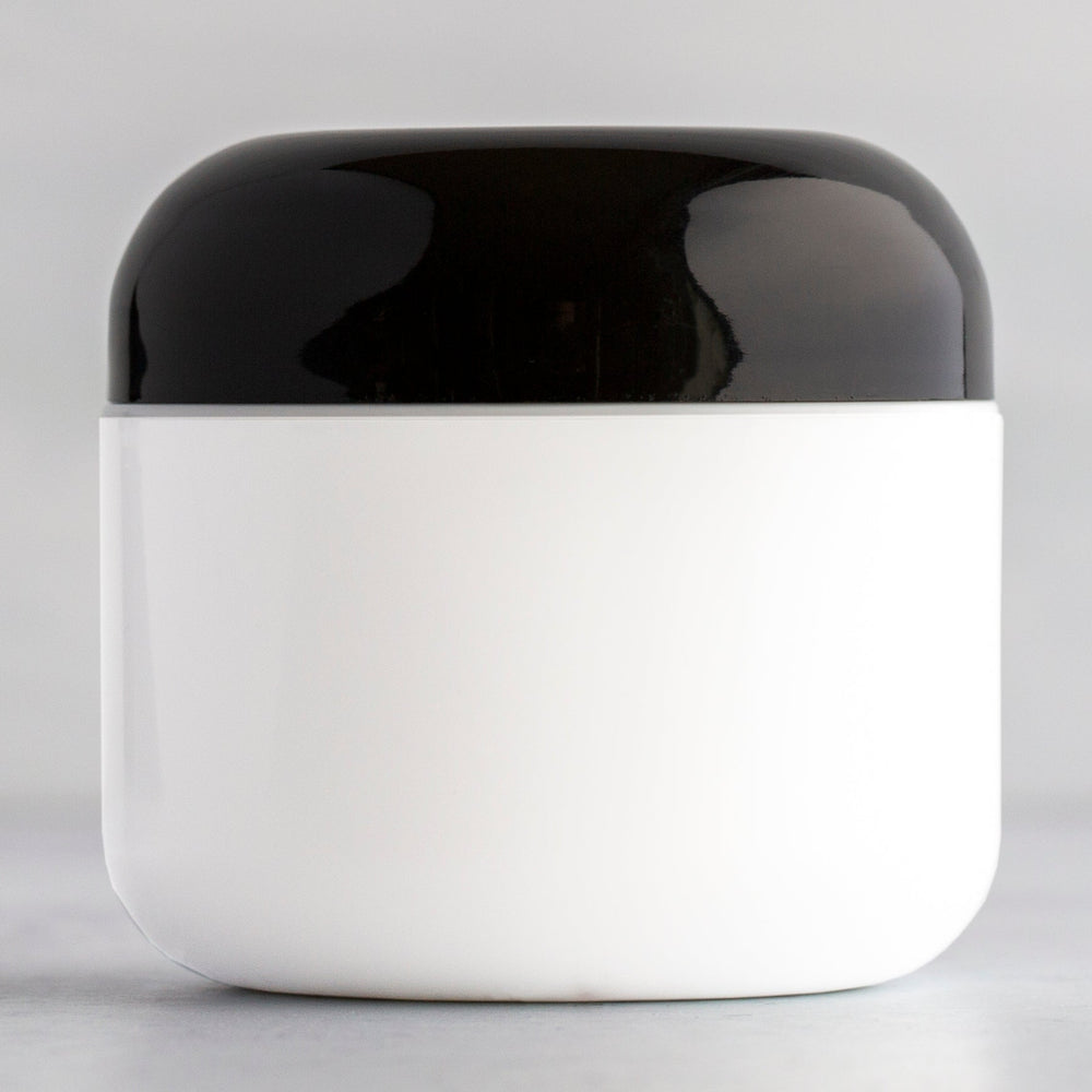 2 oz White Round Base Plastic Jar with Black Dome Cap