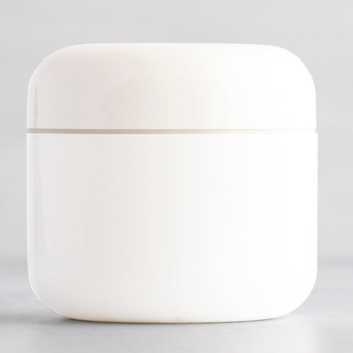 2 oz White Round Base Plastic Jar with White Dome Cap