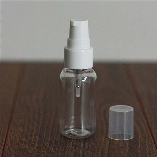 1 oz Clear Boston Round with Treatment Pump - White