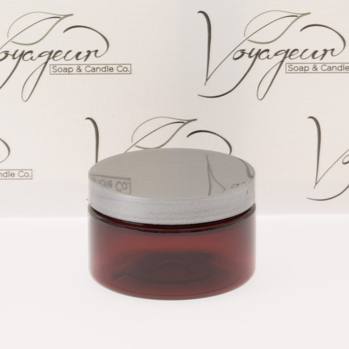 4 oz Amber Shallow Jar with Silver Flat Gloss Smooth Cap