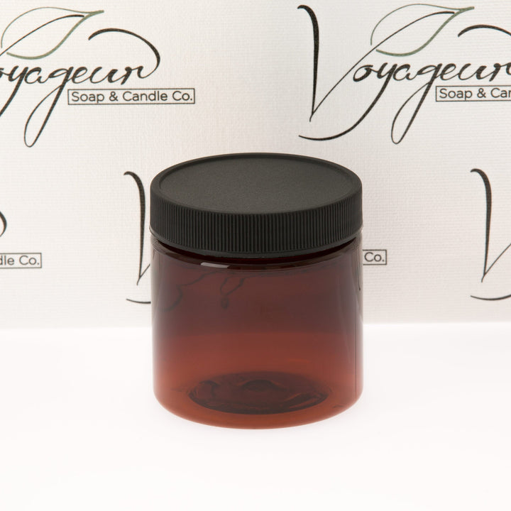 4 oz Amber Straight Sided Jar with Black Ribbed Screw Cap