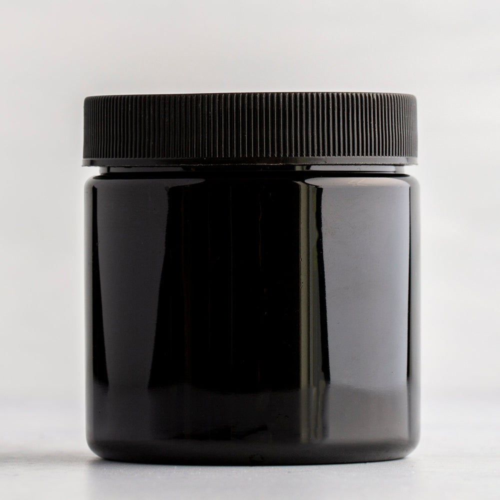 4oz Black Plastic Jar with Black Ribbed Cap