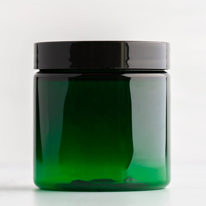 4 oz Green Straight Sided Plastic Jar with Black Flat Gloss Cap