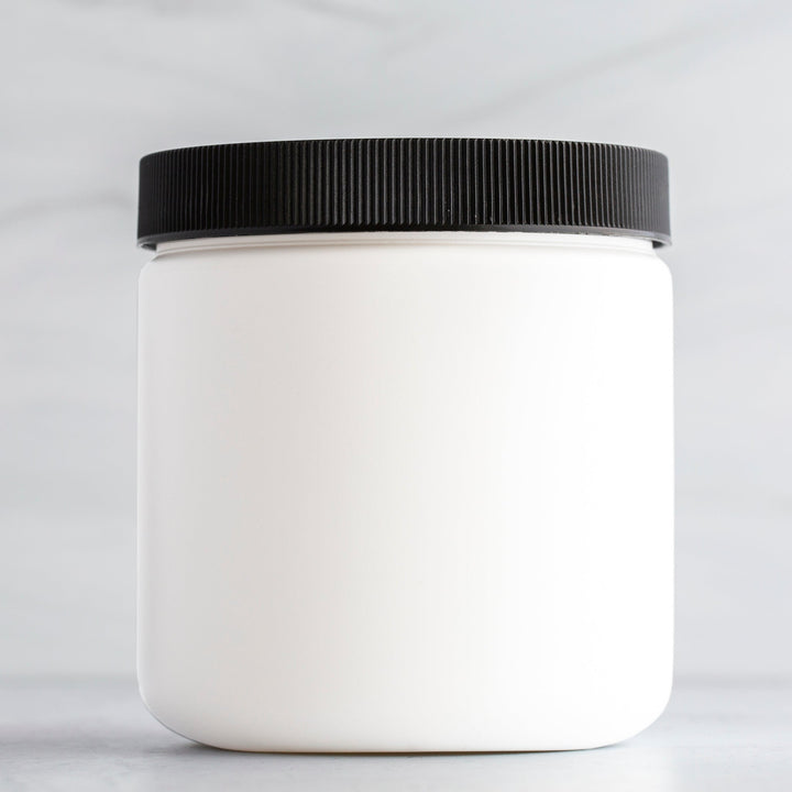 500 ml White Single Wall Plastic Jar with Black Ribbed Cap