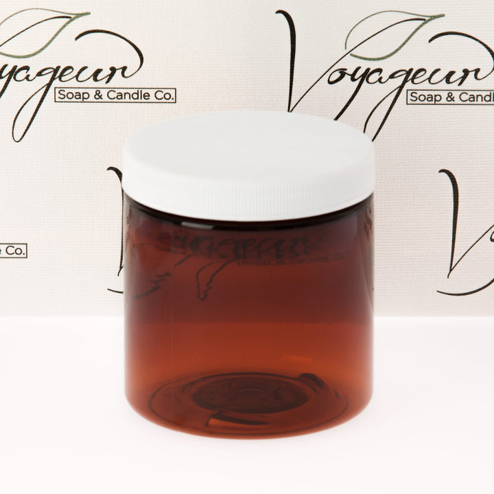 8 oz Amber Straight Sided Jar with White Ribbed Screw Cap