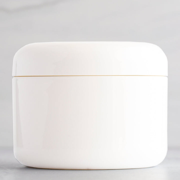 8 oz White Round Base Plastic Jar with White Dome Cap