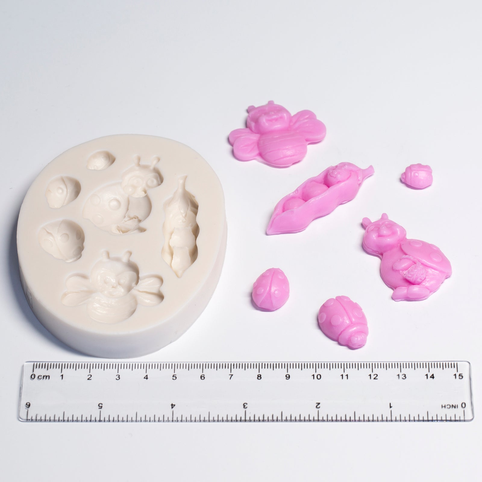 Lady Bug & Bee Embed Silicone Mold - 6 Cavity