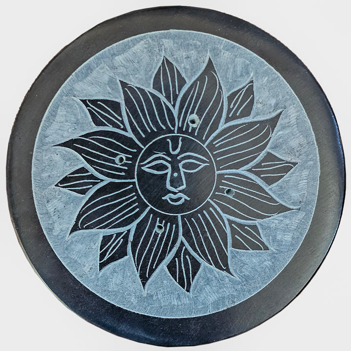 Soapstone Round Incense Holder - Sun