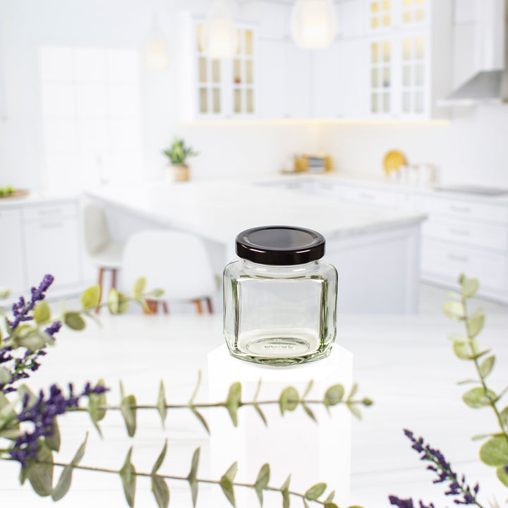 190 ml Oval Hexagon Glass Jar with 58mm Neck