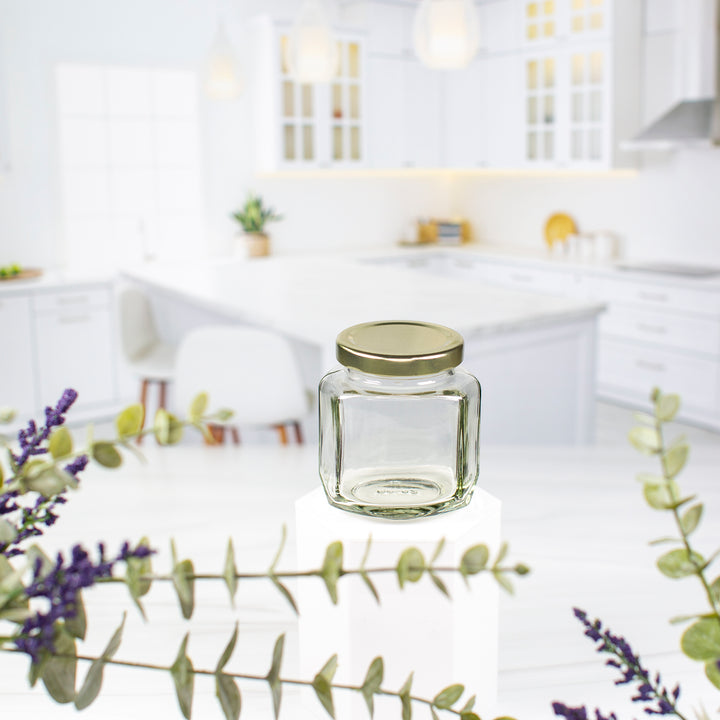 190 ml Oval Hexagon Glass Jar with 58mm Neck