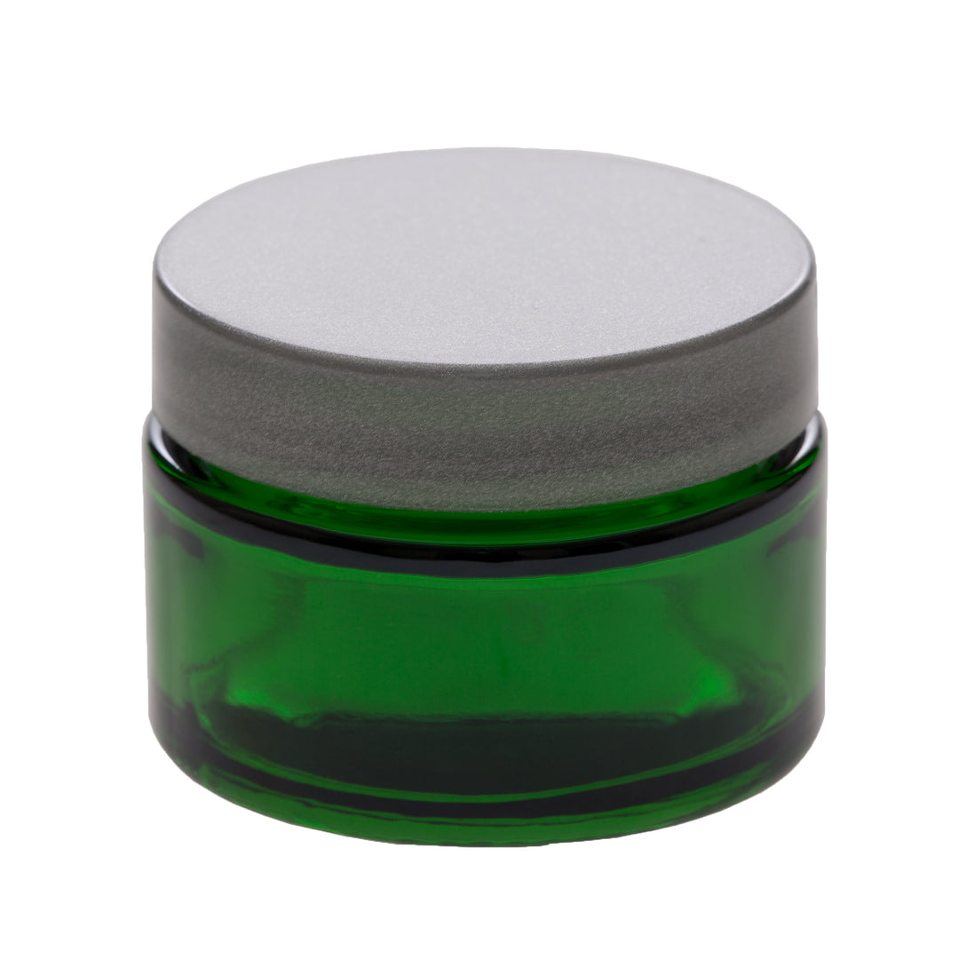 1 oz Green Glass Jar with 48-400 Silver Gloss Smooth Cap