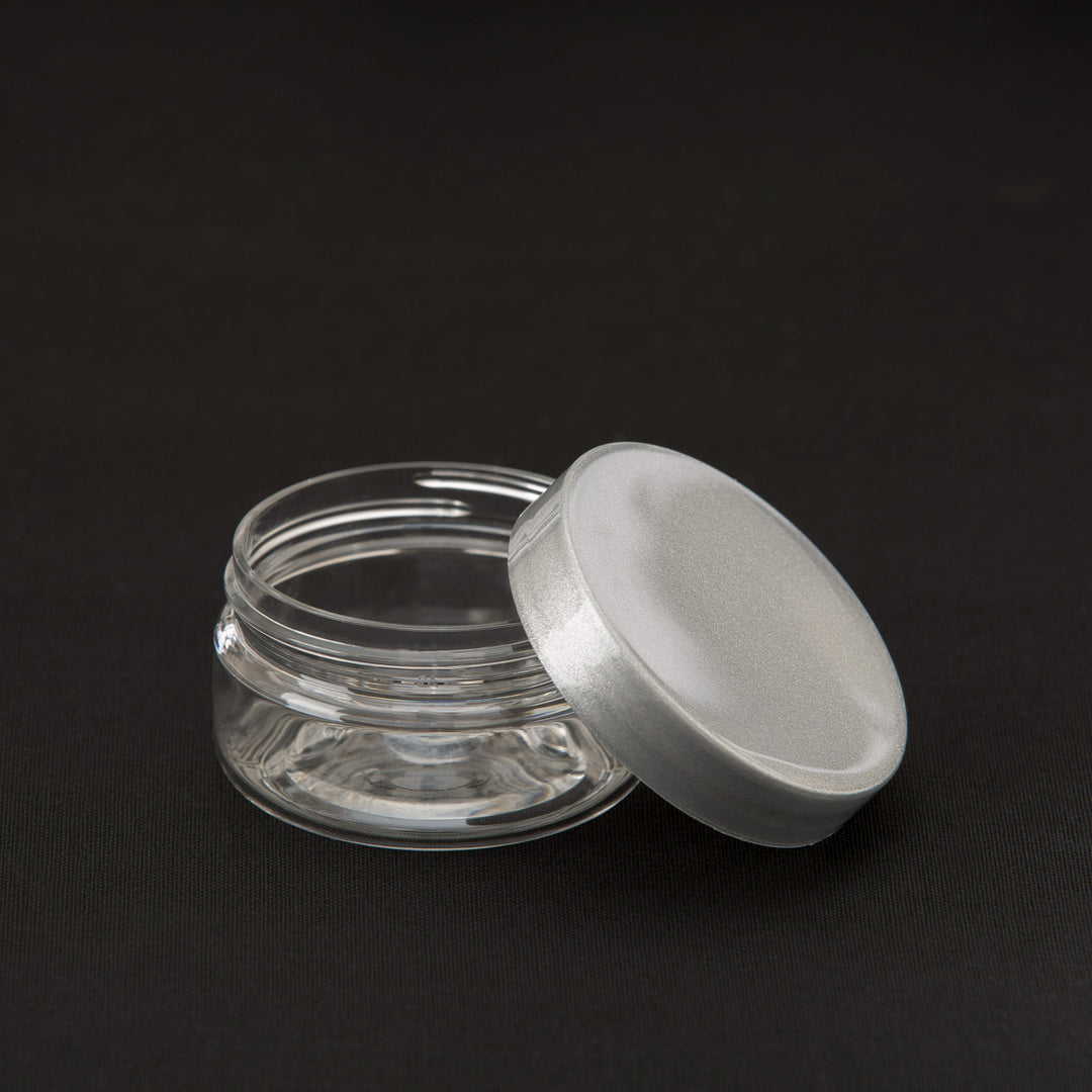 2 oz Clear Shallow Jar with Silver Gloss Flat Cap