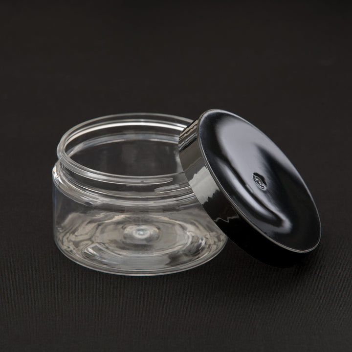 4 oz Clear Shallow Jar with Black Smooth Cap