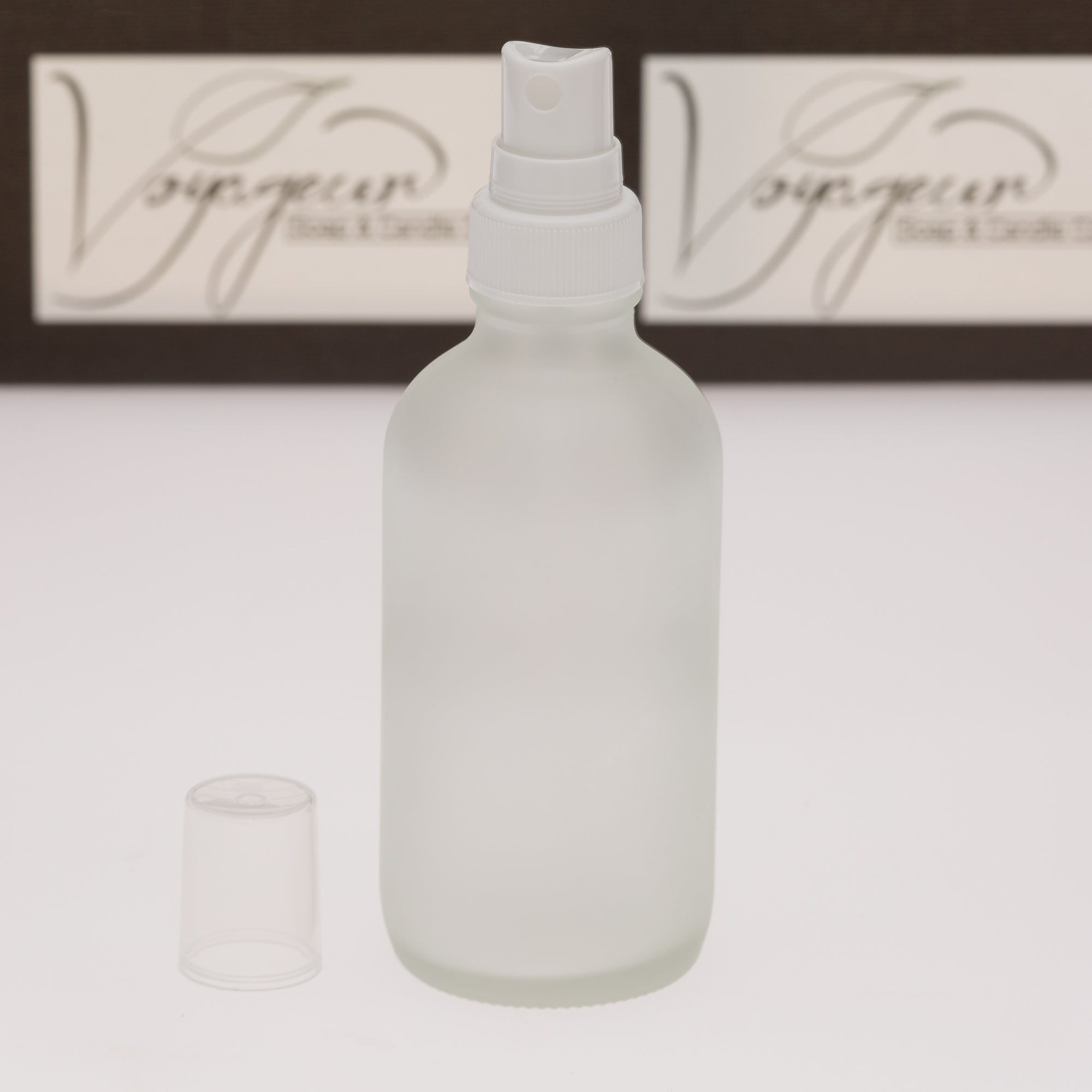 4 oz Frosted Glass Bottle with 22-400 White Fine Mist Sprayer