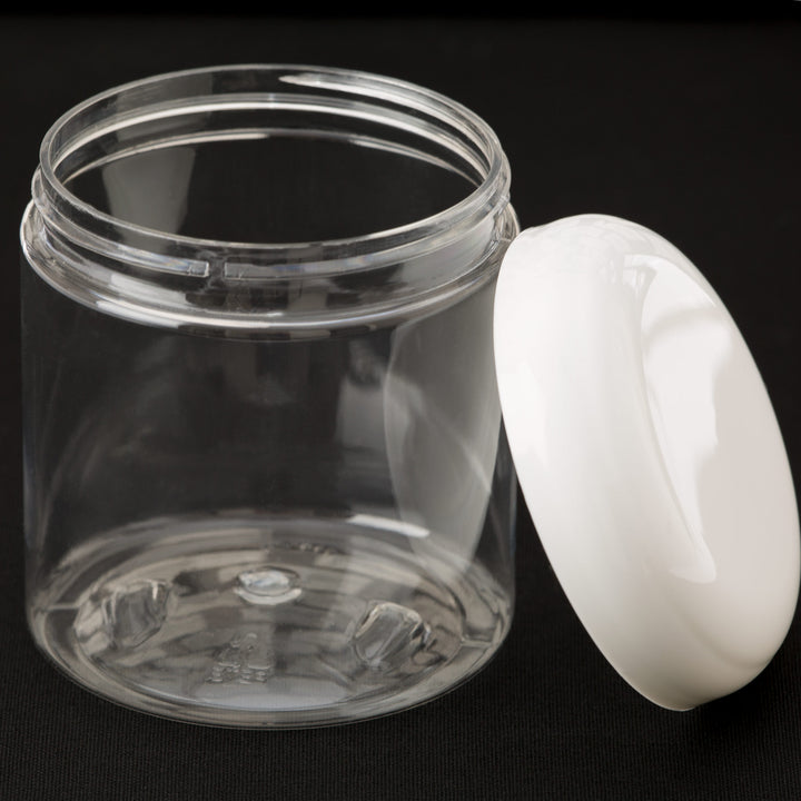 8 oz Clear Straight Sided Jar with White Dome Cap