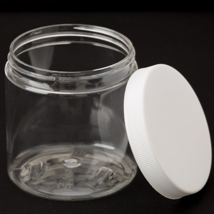 8 oz Clear Straight Sided Jar with White Ribbed Cap