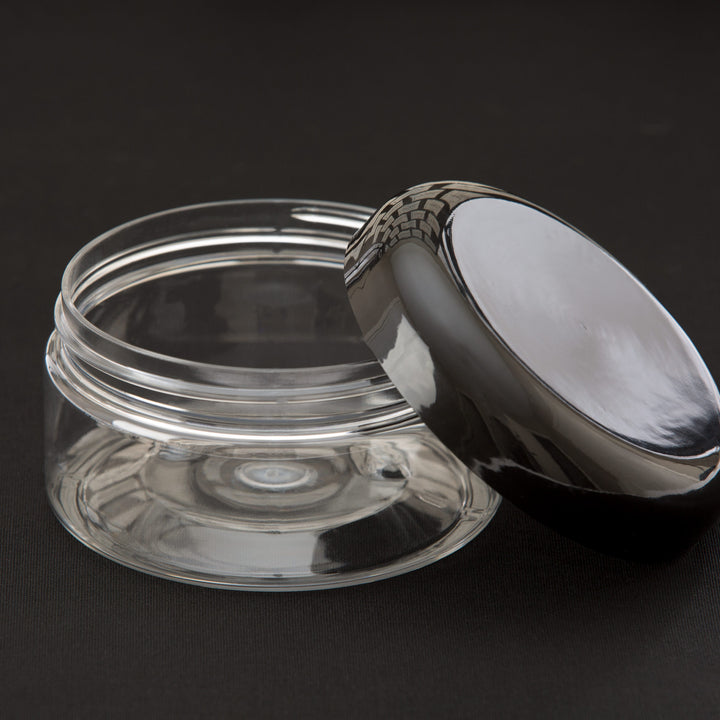 8 oz Clear Shallow Jar with Black Dome Cap