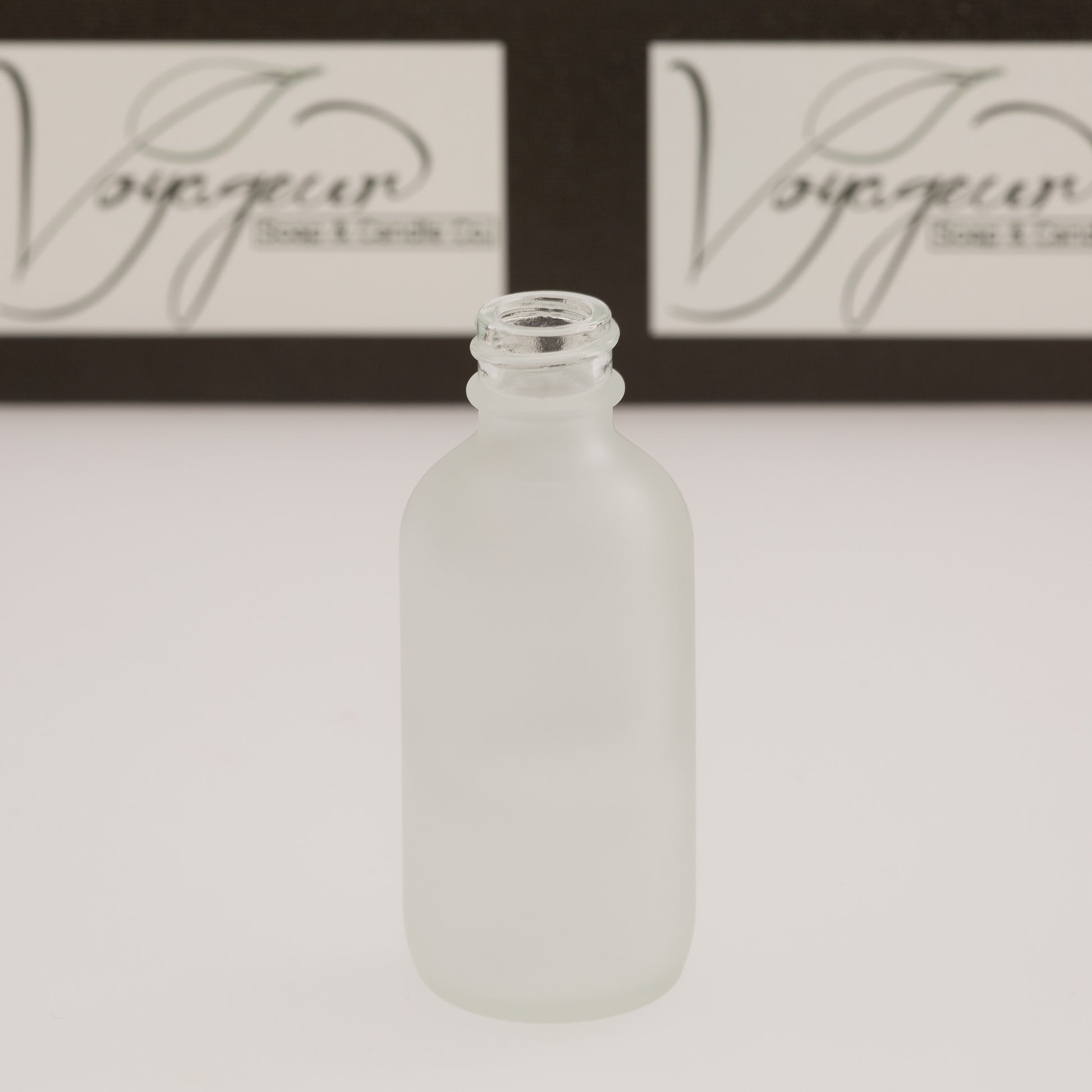 2 oz Frosted Boston Round Glass Bottle Bottle 20-400 neck finish