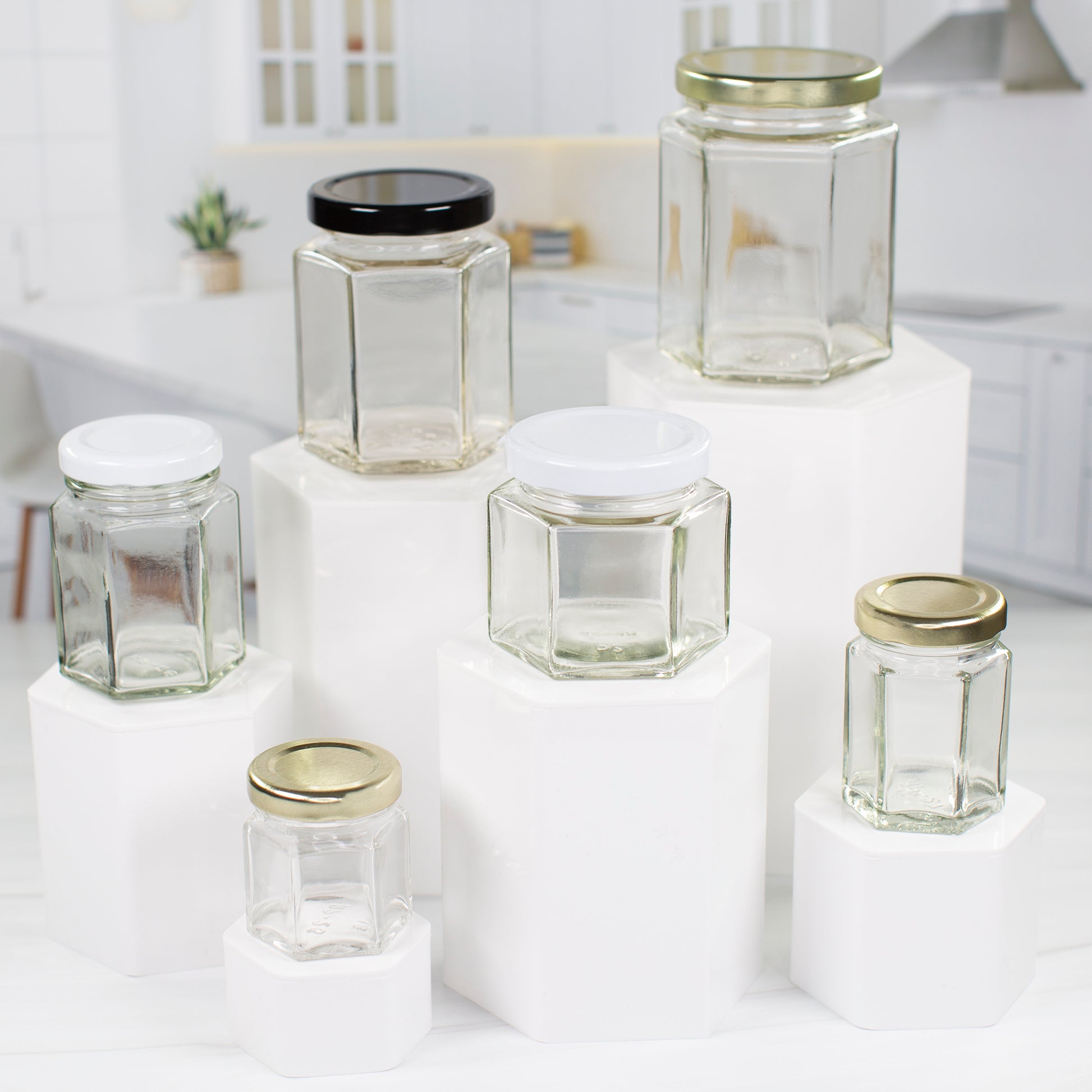 Hexagonal Glass Spice Jar with Metal Lid, 4 oz. - Fante's Kitchen