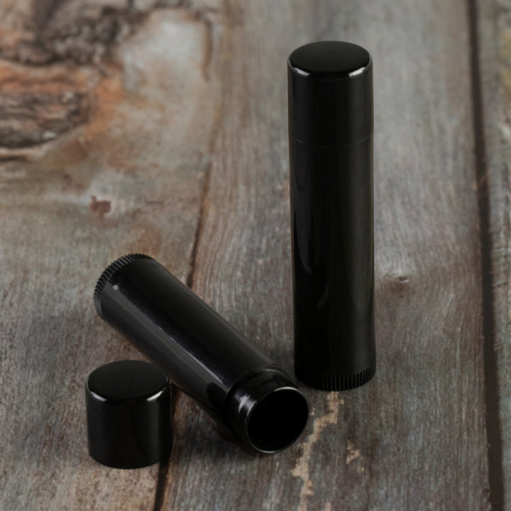 black lip balm tube black cap